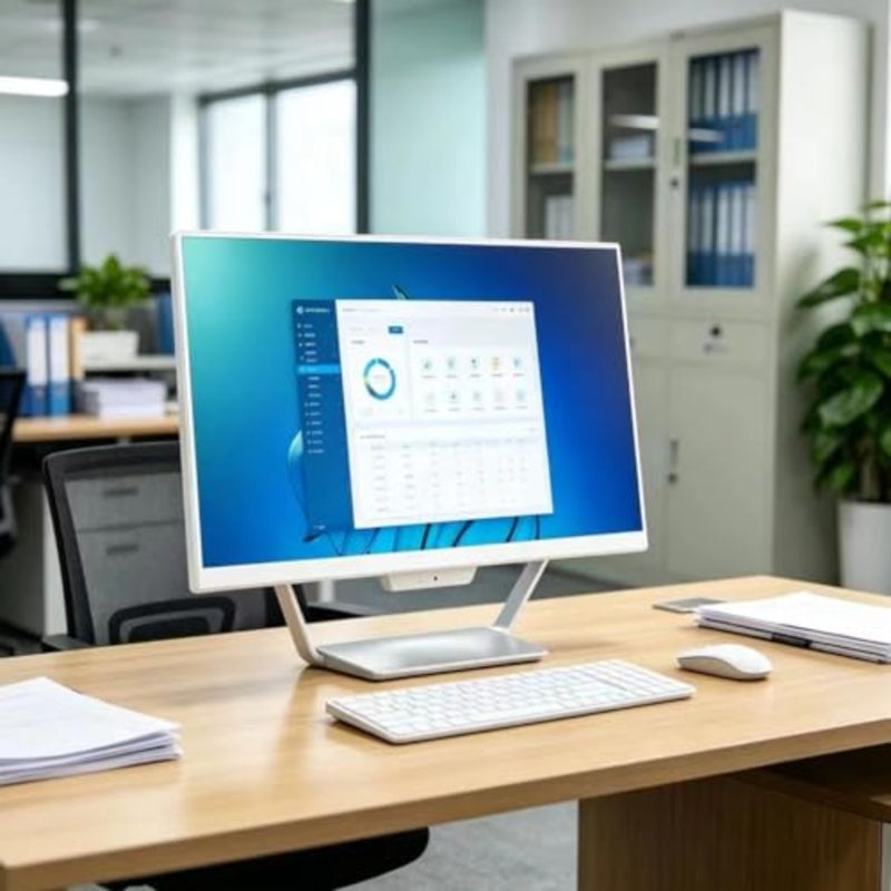 Desktop computer for office use, white plastic and metal chassis, white color, 23.8-inch all-in-one with Core i7, 16GB RAM, 512GB SSD, 3MP webcam, Win11 Pro, includes wired English/Arabic keyboard and mouse - Image 5