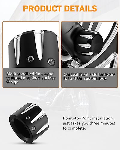PBYMT Black Front Axle Nut Cover Cap CNC Aluminum Compatible for Harley Davidson Touring Road King Street Glide Electra Glide Softail Sportster Iron 883 Fat Boy 2002-2024 - Image 5