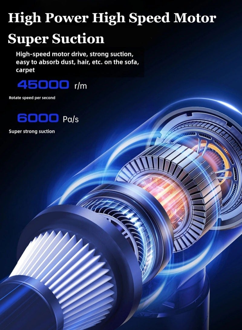 مكنسة يدوية لاسلكية عالية الطاقة 120 واط 6000 باسكال مكنسة تنظيف الغبار اللاسلكية 2 في 1 منظف الهواء / مكنسة صغيرة قابلة للطي منظف الهواء المضغوط مكنسة يدوية لاسلكية قابلة لإعادة الشحن منظف لوحة المفاتيح النفاخ الهوائي مكنسة سيارة لاسلكية للكمبيوتر/السيارة/المنزل - Image 3