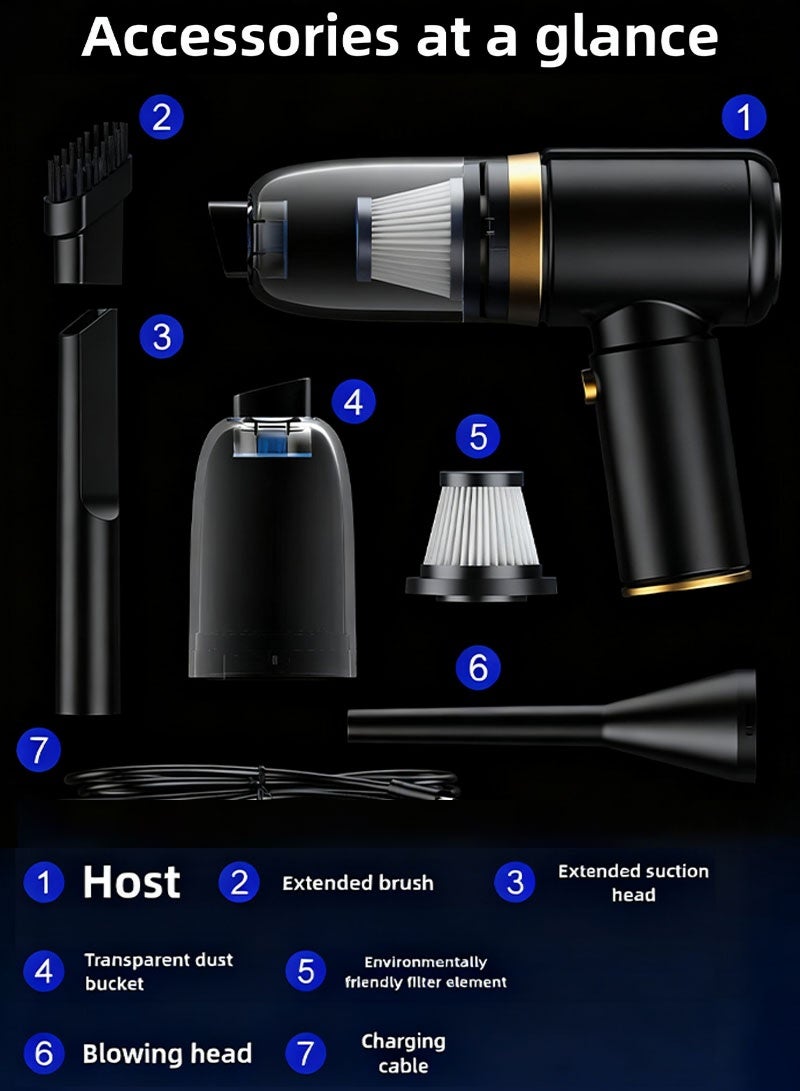 مكنسة يدوية لاسلكية عالية الطاقة 120 واط 6000 باسكال مكنسة تنظيف الغبار اللاسلكية 2 في 1 منظف الهواء / مكنسة صغيرة قابلة للطي منظف الهواء المضغوط مكنسة يدوية لاسلكية قابلة لإعادة الشحن منظف لوحة المفاتيح النفاخ الهوائي مكنسة سيارة لاسلكية للكمبيوتر/السيارة/المنزل - Image 5