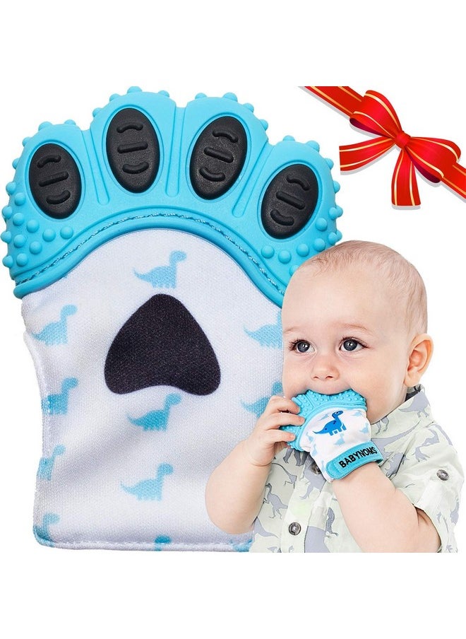 BabyNoms ® Teething Mitten ; The Original Teething Paw ; Safe Silicone Teething Toy Or Teething Ring Provides Selfsoothing Teething Relief ; Dino Blue Teether  - Image 2