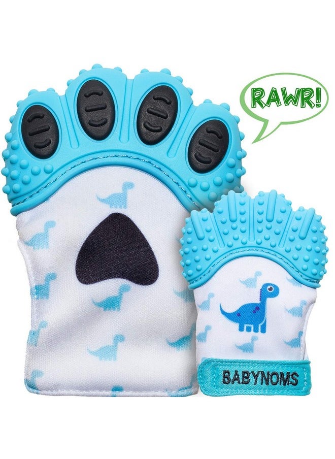 BabyNoms ® Teething Mitten ; The Original Teething Paw ; Safe Silicone Teething Toy Or Teething Ring Provides Selfsoothing Teething Relief ; Dino Blue Teether  - Image 3
