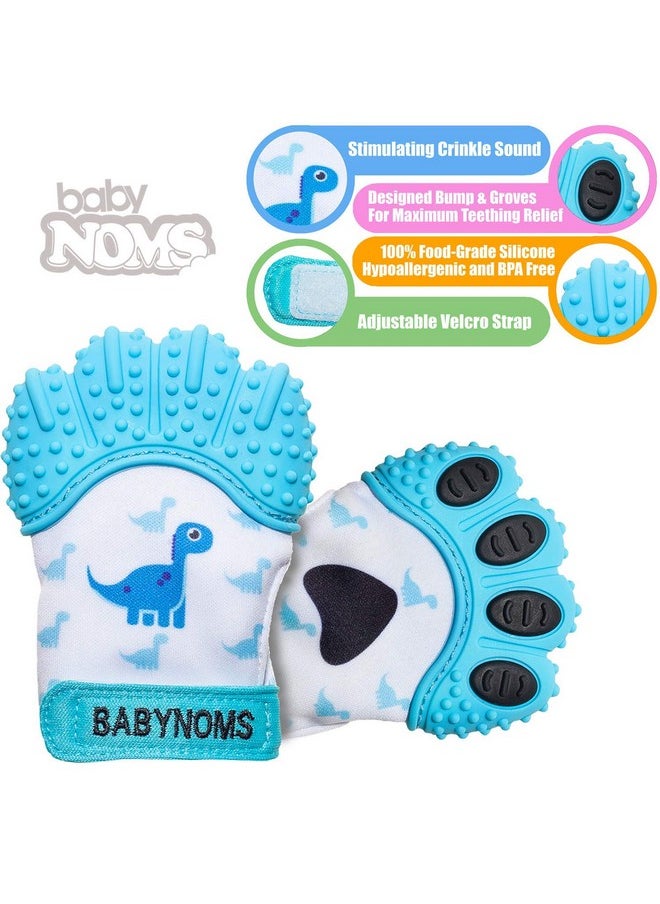 BabyNoms ® Teething Mitten ; The Original Teething Paw ; Safe Silicone Teething Toy Or Teething Ring Provides Selfsoothing Teething Relief ; Dino Blue Teether  - Image 4