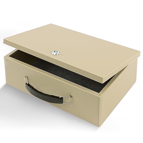 Dalmbox Portable Fire Safe Box with Key Lock 132x 11x 51 Fire Resistant Metal Storage Box Lock Box for Documents Safety Deposit Box for Home Outside Car X Large Sand