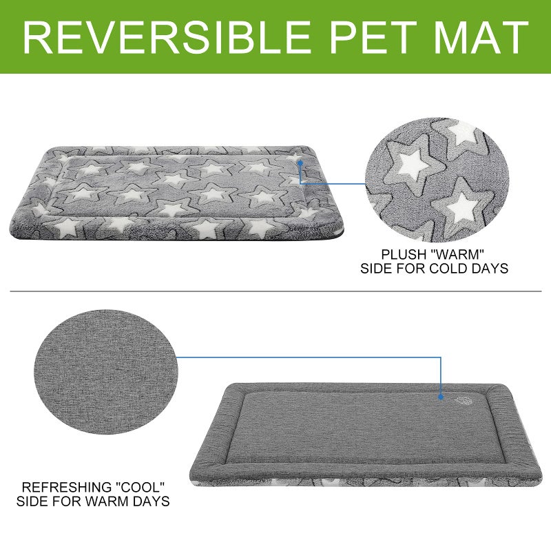 EMPSIGN Dog Crate Pad - Reversible Kennel Mat (Cool & Warm), Machine Washable, Cozy Star Pattern Sleeping Pad for Small Medium Large Dogs, All-Season Pet Bed, Suitable for 24"x18" Dog Crate, Grey - Image 3