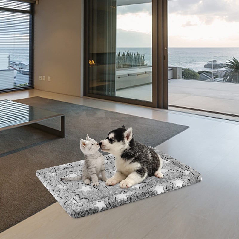 EMPSIGN Dog Crate Pad - Reversible Kennel Mat (Cool & Warm), Machine Washable, Cozy Star Pattern Sleeping Pad for Small Medium Large Dogs, All-Season Pet Bed, Suitable for 24"x18" Dog Crate, Grey - Image 4