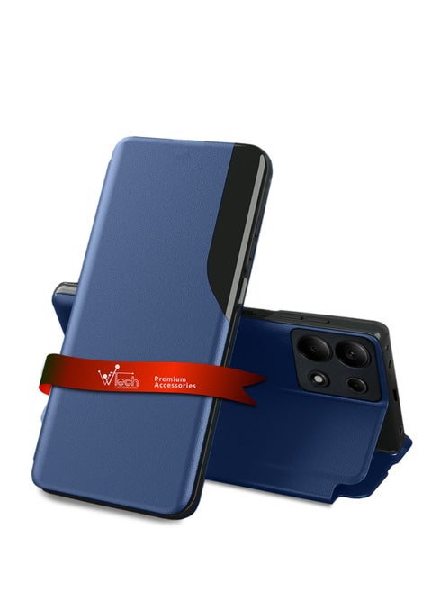 Smart Mirror Window Flip Phone Auto Sleep Wake Case Cover For Xiaomi Redmi Note 13 4G 2024 Navy Blue