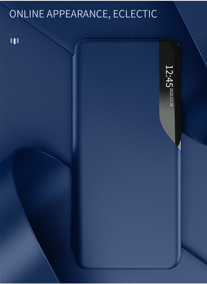 Smart Mirror Window Flip Phone Auto Sleep Wake Case Cover For Xiaomi Redmi Note 13 4G 2024 Navy Blue