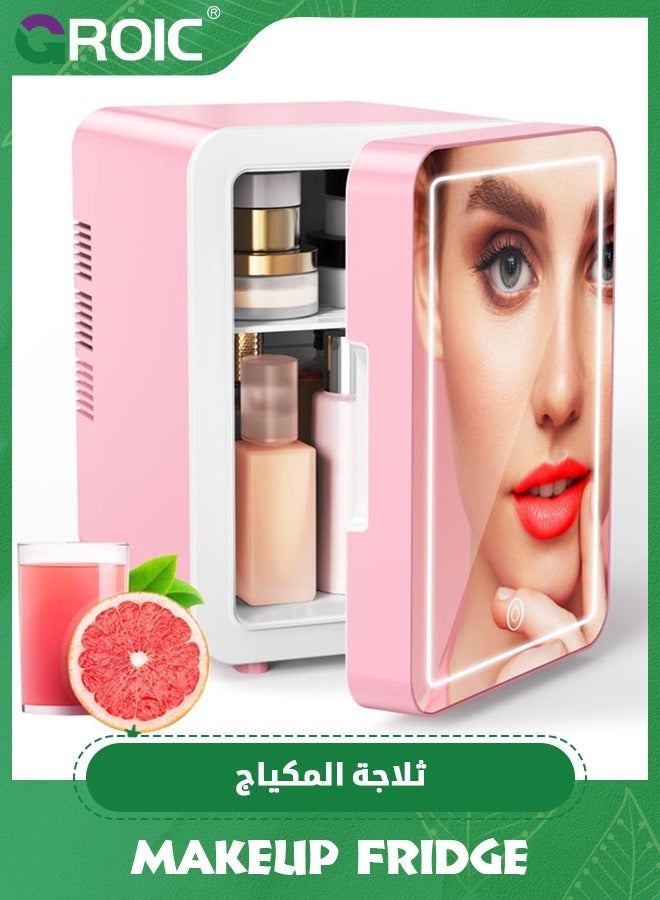 GROIC 6L Mini Fridge, Skincare Fridge With Dimmable LED Light Mirror, Portable Cooler for Car, Office, Bedroom, and Warmer Small Refrigerators Makeup, Food, Drinks, Travel - Image 1