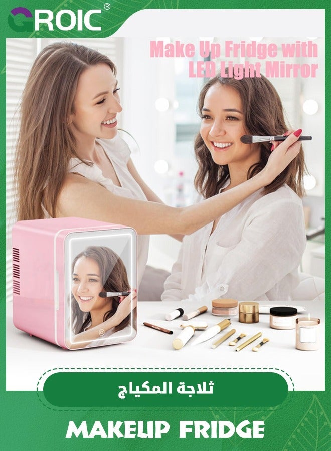 GROIC 6L Mini Fridge, Skincare Fridge With Dimmable LED Light Mirror, Portable Cooler for Car, Office, Bedroom, and Warmer Small Refrigerators Makeup, Food, Drinks, Travel - Image 3