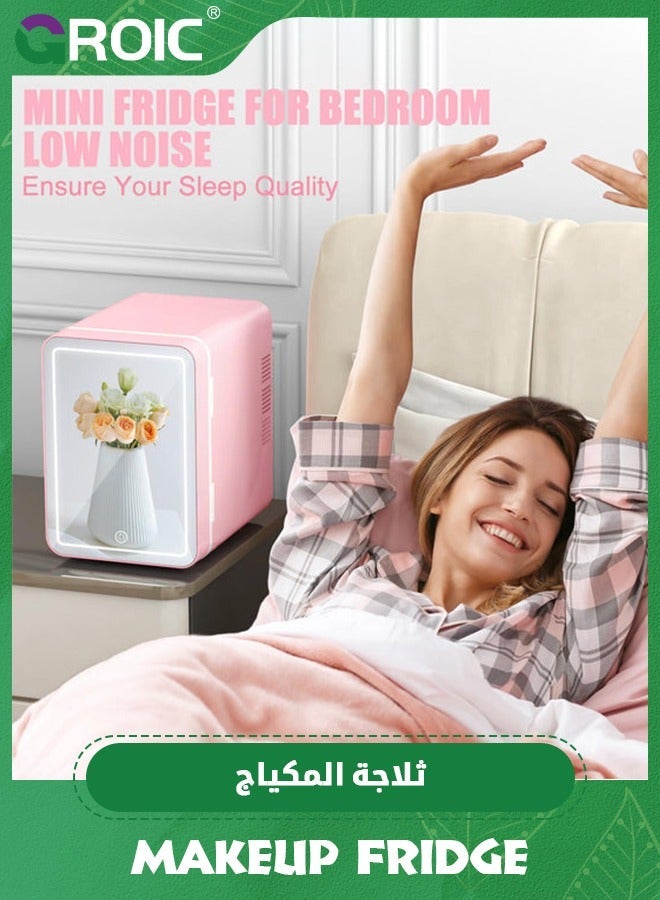 GROIC 6L Mini Fridge, Skincare Fridge With Dimmable LED Light Mirror, Portable Cooler for Car, Office, Bedroom, and Warmer Small Refrigerators Makeup, Food, Drinks, Travel - Image 2