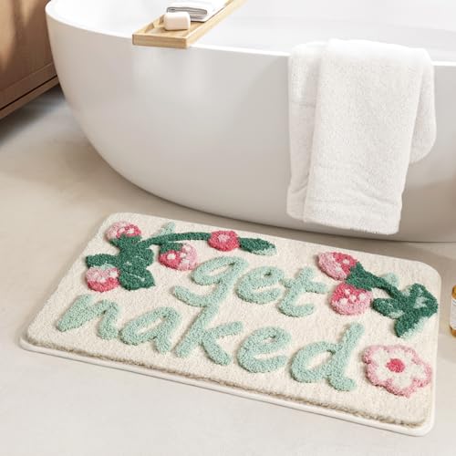 Ankah Get Naked Bath Mats, Rude Swear Words Unique Funky Cute Bathroom Rugs, Non Slip Rubber Backed Machine Washable, Cool Shag Absorbent Bath Rug for You Home, 17.32" x 29.92", get Naked(Strawberry) - Image 1