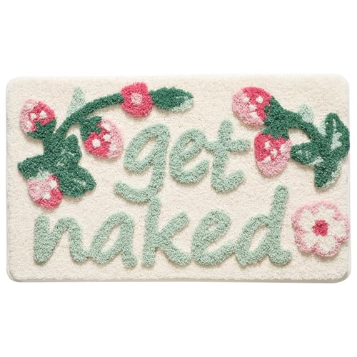 Ankah Get Naked Bath Mats, Rude Swear Words Unique Funky Cute Bathroom Rugs, Non Slip Rubber Backed Machine Washable, Cool Shag Absorbent Bath Rug for You Home, 17.32" x 29.92", get Naked(Strawberry) - Image 2