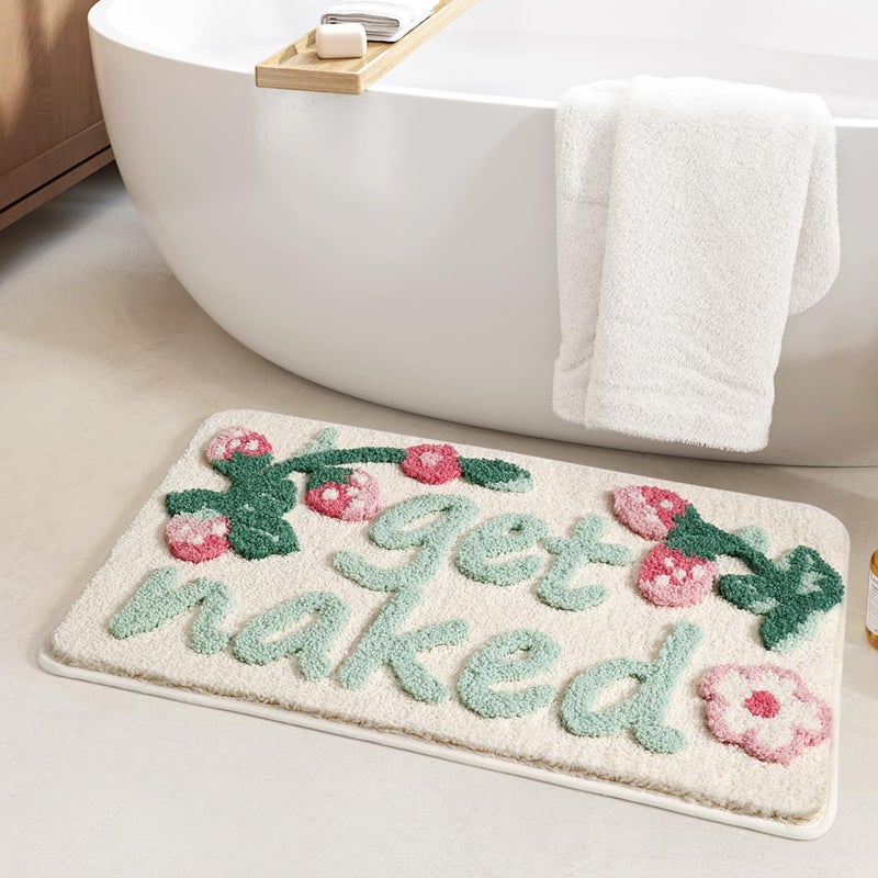 Ankah Get Naked Bath Mats, Rude Swear Words Unique Funky Cute Bathroom Rugs, Non Slip Rubber Backed Machine Washable, Cool Shag Absorbent Bath Rug for You Home, 17.32" x 29.92", get Naked(Strawberry) - Image 4