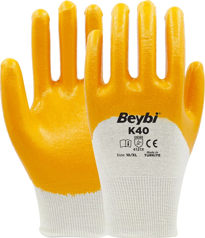 Beybi Cotton Nitrile Pmk 10 Size K40 Nitrile Coated Cotton Gloves 12 PIECE PACK