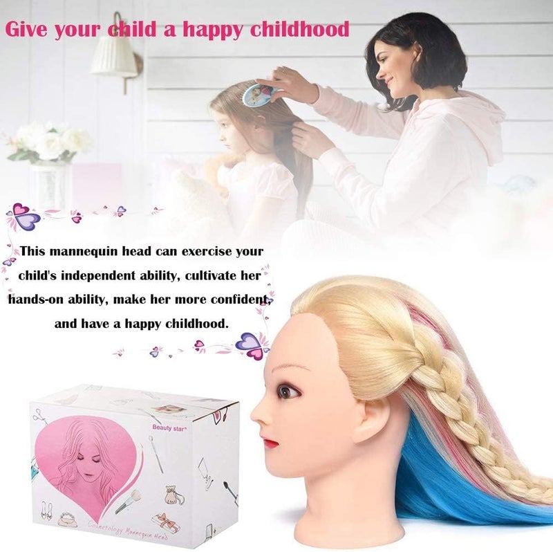 MYSWEETY Mannequin Head with Hair, 29 Inch Colorful Hair Mannequin Head Hairdressing Practice Training Doll Heads Cosmetology Hair Styling Mannequins Heads with Clamp + Practice Tools - Image 3