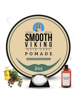 Hair Pomade for Men | Smooth Viking Pomade for Men Medium Hold & High Shine (2 Ounces) - Water Based Mens Hair Pomade for Straight, Thick and Curly Hair