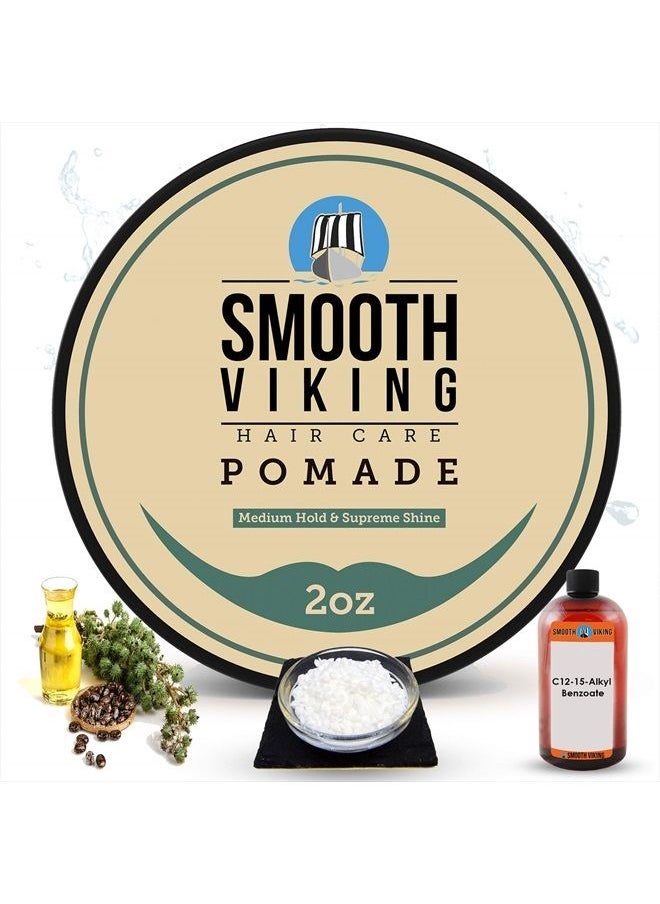 Smooth Viking Beard Care - Hair Pomade for Men | Smooth Viking Pomade for Men Medium Hold & High Shine (2 Ounces) - Water Based Mens Hair Pomade for Straight, Thick and Curly Hair - Image 1