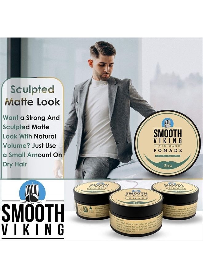 Smooth Viking Beard Care - Hair Pomade for Men | Smooth Viking Pomade for Men Medium Hold & High Shine (2 Ounces) - Water Based Mens Hair Pomade for Straight, Thick and Curly Hair - Image 1