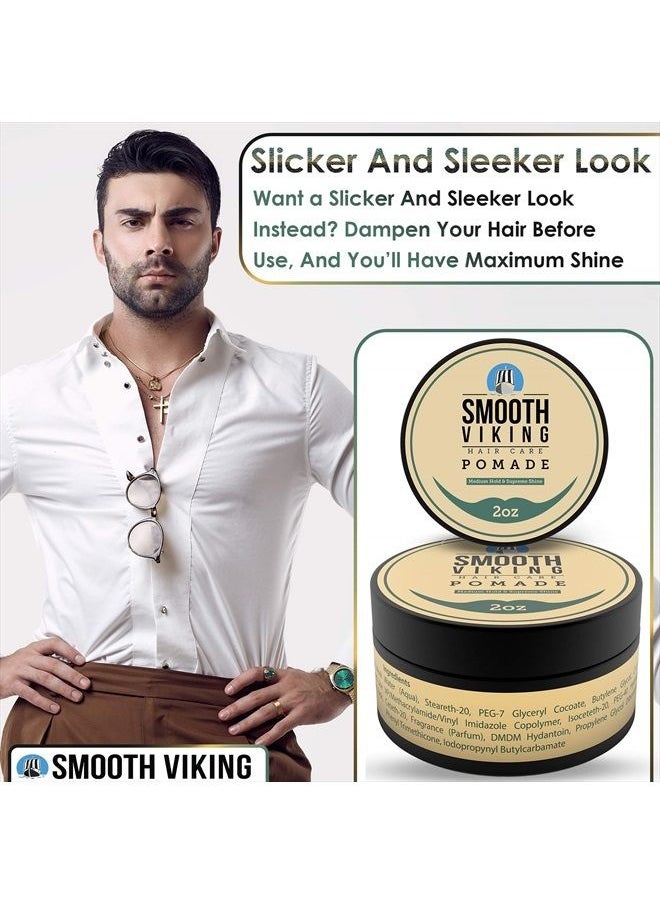 Smooth Viking Beard Care - Hair Pomade for Men | Smooth Viking Pomade for Men Medium Hold & High Shine (2 Ounces) - Water Based Mens Hair Pomade for Straight, Thick and Curly Hair - Image 1
