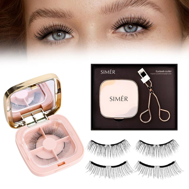 SIMER Magnetic Eyelashes without Eyeliner, Dual Magnetic Eyelashes with Applicator, 4D Reusable Magnetic Lashes NO Eyeliner or Glue Needed, Soft Magnets Natural Look Easy to Wear 