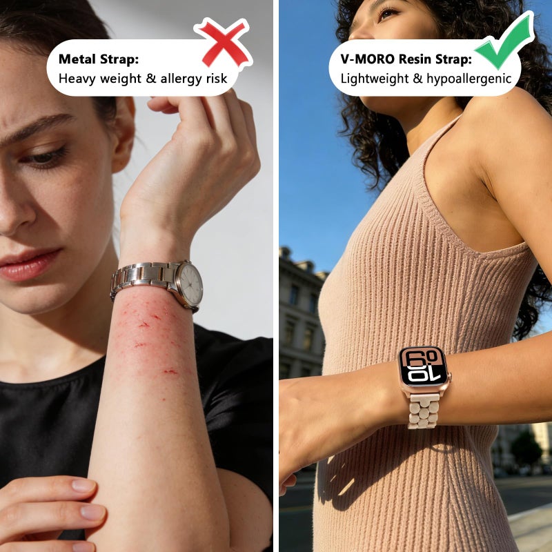 V-MORO Cute Resin Band Compatible with Apple Watch 42mm/41mm/40mm/38mm Women Fashion Dressy Fancy Strap Bracelet lightweight Wristband for iWatch Bands Series 11 10 9 8 7 6 5 4 3 2 1 SE-Oatmeal - Image 4