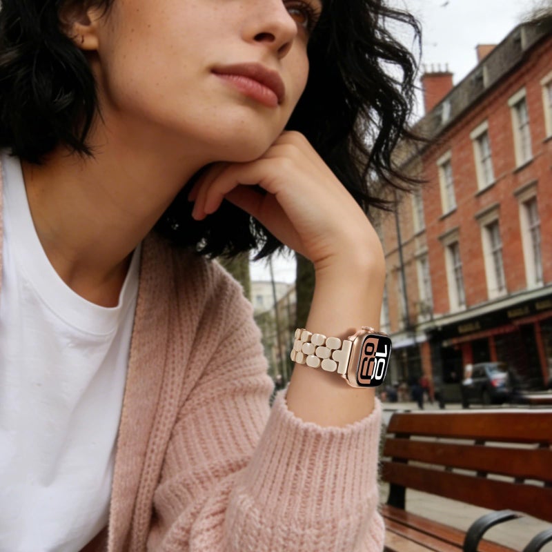 V-MORO Cute Resin Band Compatible with Apple Watch 42mm/41mm/40mm/38mm Women Fashion Dressy Fancy Strap Bracelet lightweight Wristband for iWatch Bands Series 11 10 9 8 7 6 5 4 3 2 1 SE-Oatmeal - Image 5