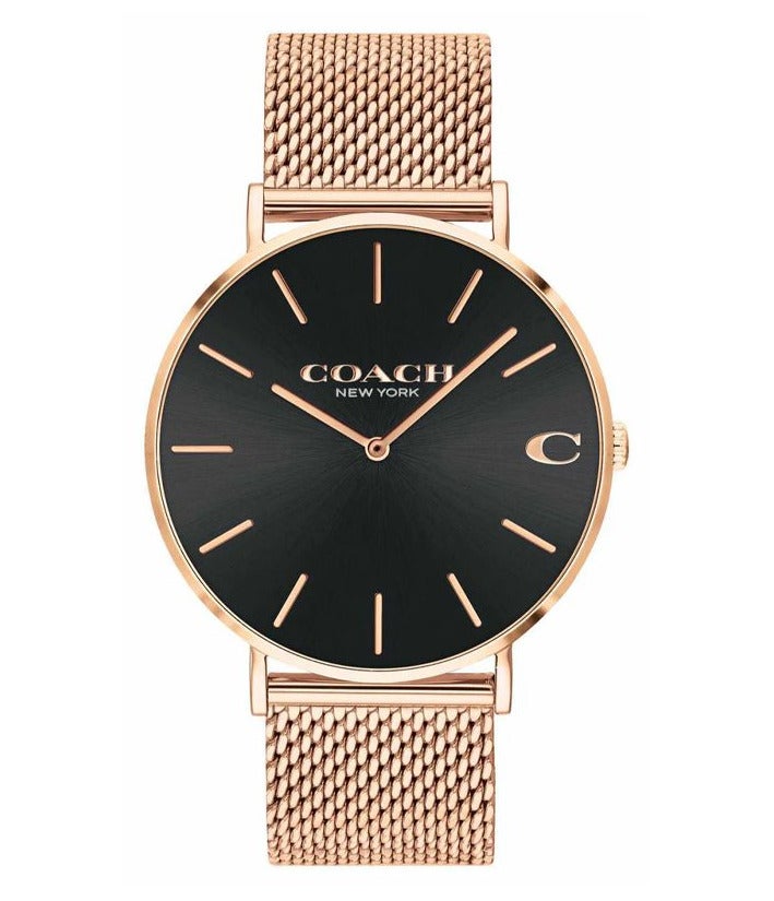 COACH Charles Black Dial Rose Gold Mesh Bracelet Watch for Men - 14602552 - Image 1