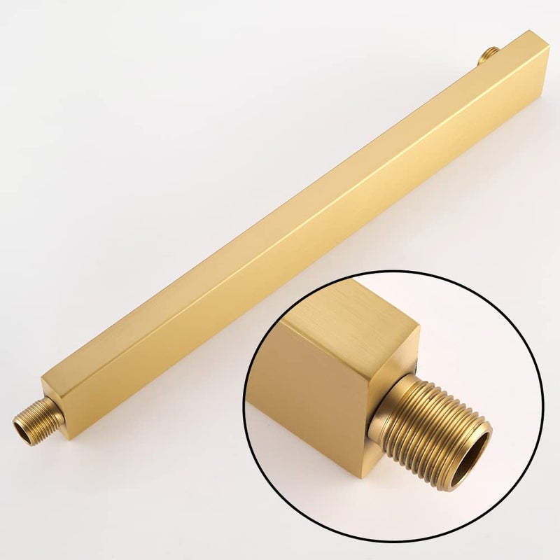 RANDOM 16 Inch Brushed Gold Shower Arm with Flange and Teflon Tape,Thicken Stainless Steel Extension Extender Pipe for Fixed Rain Shower Head,Extra Long High Rise Shower Head Extension Arm.91118-16BG - Image 2