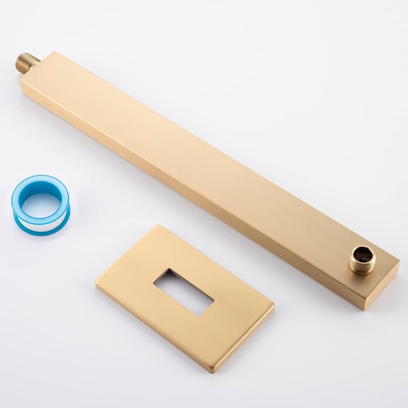 RANDOM 16 Inch Brushed Gold Shower Arm with Flange and Teflon Tape,Thicken Stainless Steel Extension Extender Pipe for Fixed Rain Shower Head,Extra Long High Rise Shower Head Extension Arm.91118-16BG - Image 5