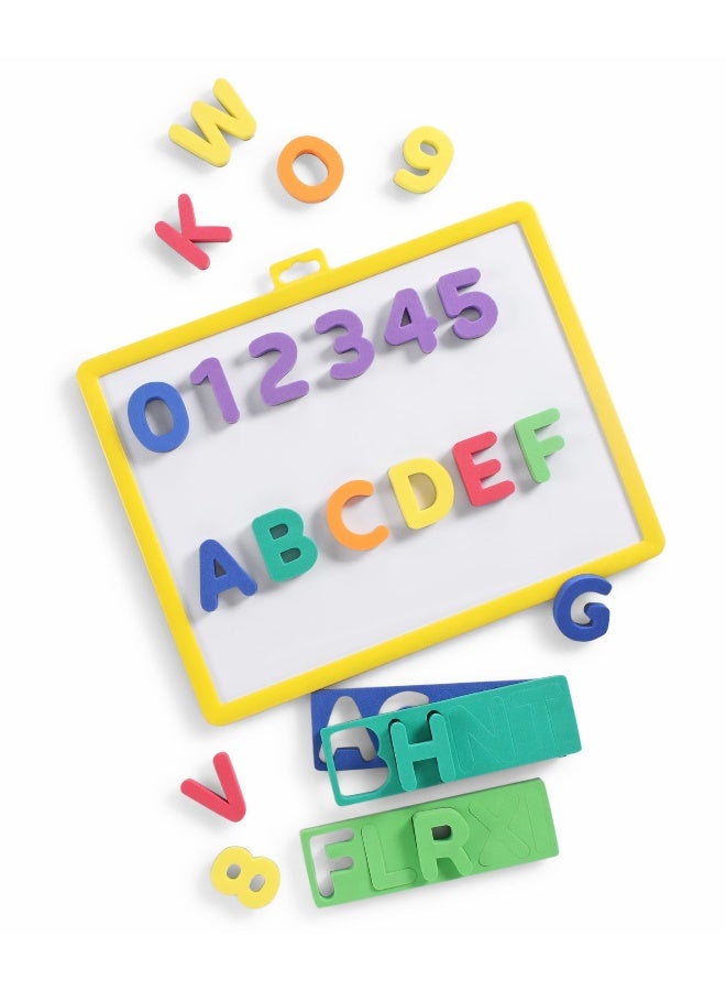 PlayNation Play Nation 2-in-1 Multipurpose Double-Sided Magnet & Chalk Board, Educational, Lightweight, Smooth Edges, 2 Years+, L 28.5 x B 23.5 x H 1 cm, Multicolor - Pack of 36 Alphabets and Numblers + 4 Accessories - Image 4