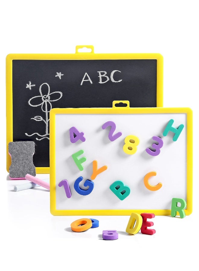 PlayNation Play Nation 2-in-1 Multipurpose Double-Sided Magnet & Chalk Board, Educational, Lightweight, Smooth Edges, 2 Years+, L 28.5 x B 23.5 x H 1 cm, Multicolor - Pack of 36 Alphabets and Numblers + 4 Accessories - Image 1