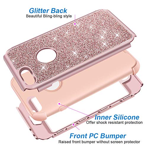 Hython Designed for iPhone 8, iPhone 7 Case, Heavy Duty Full-Body Defender Protective Case Bling Glitter Sparkle Hard Shell Hybrid Shockproof Rubber Bumper Cover, Rose Gold - Image 3