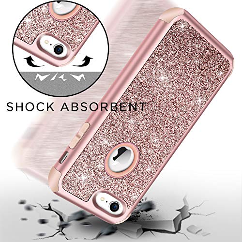 Hython Designed for iPhone 8, iPhone 7 Case, Heavy Duty Full-Body Defender Protective Case Bling Glitter Sparkle Hard Shell Hybrid Shockproof Rubber Bumper Cover, Rose Gold - Image 2
