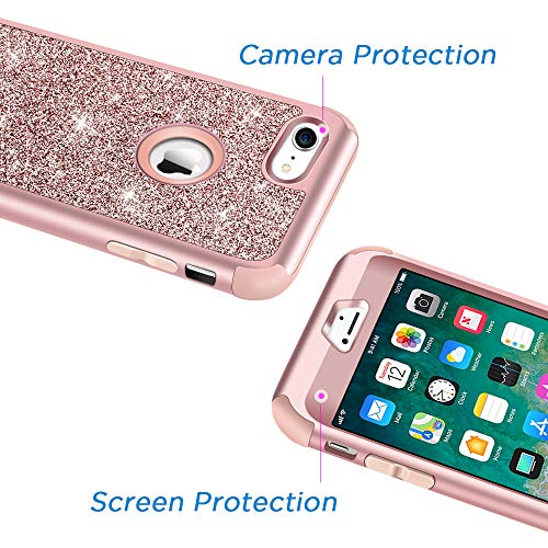 Hython Designed for iPhone 8, iPhone 7 Case, Heavy Duty Full-Body Defender Protective Case Bling Glitter Sparkle Hard Shell Hybrid Shockproof Rubber Bumper Cover, Rose Gold - Image 5