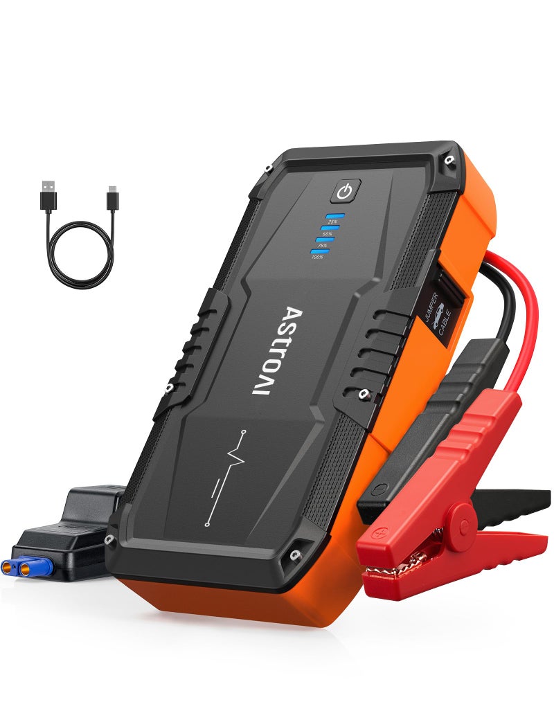 AstroAI S8 Car Battery Jump Starter, Car Jumper Starter Battery Pack for Up to 6.0L Gas & 3.0L Diesel Engines, 12V Portable Jump Box with 3 Modes Flashlight and Jumper Cable (Orange) - Image 1