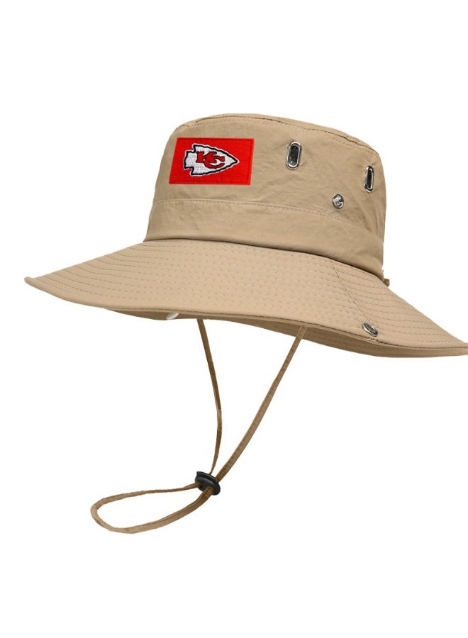 Kansas City Chiefs Beige Wide-Brim Bucket Hat with Adjustable Chin Strap