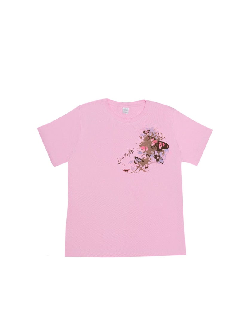 Del Sol Color Change Delsol Color Change  Women's Pink T-Shirt Splash Butterfly Crew Tee - Image 1