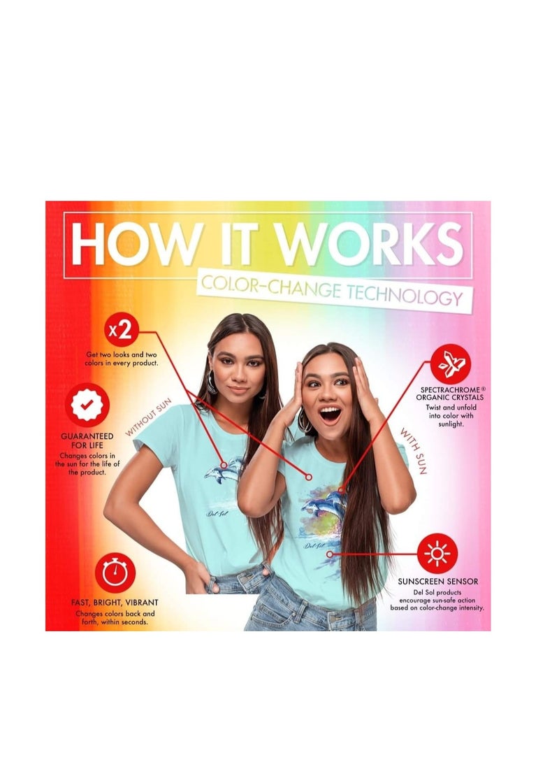 Del Sol Color Change Delsol Color Change  Women's Pink T-Shirt Splash Butterfly Crew Tee - Image 3