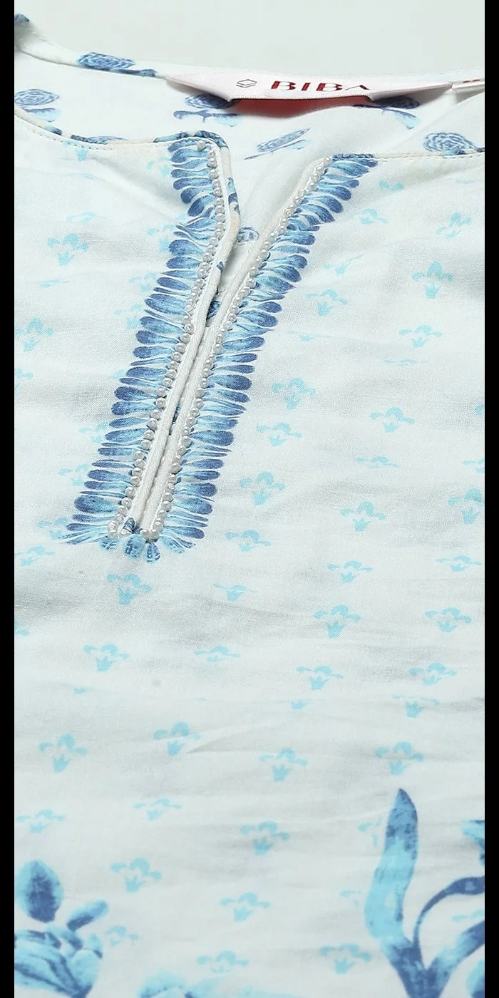 Biba White Cotton Straight Kurti