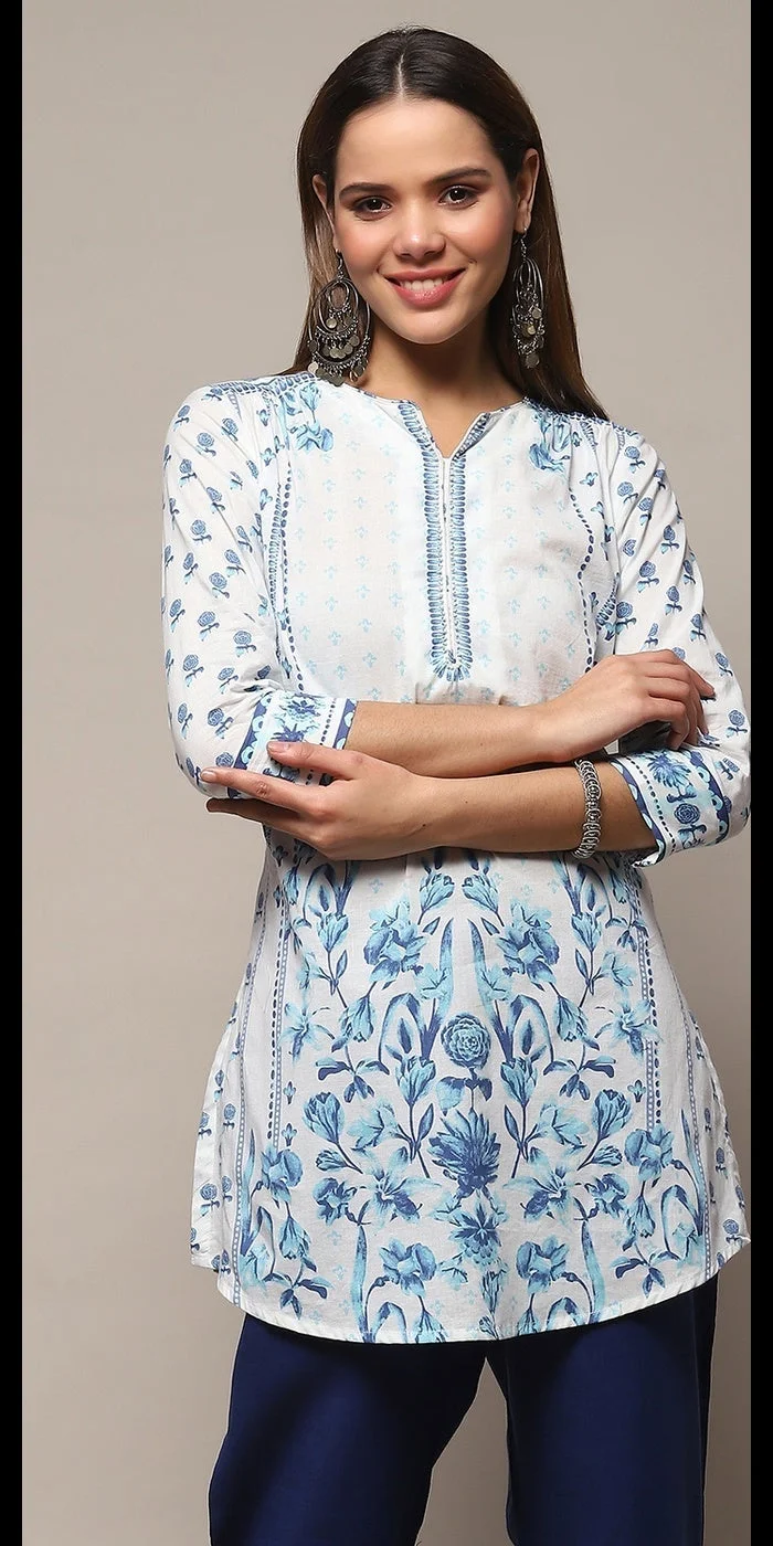 Biba White Cotton Straight Kurti