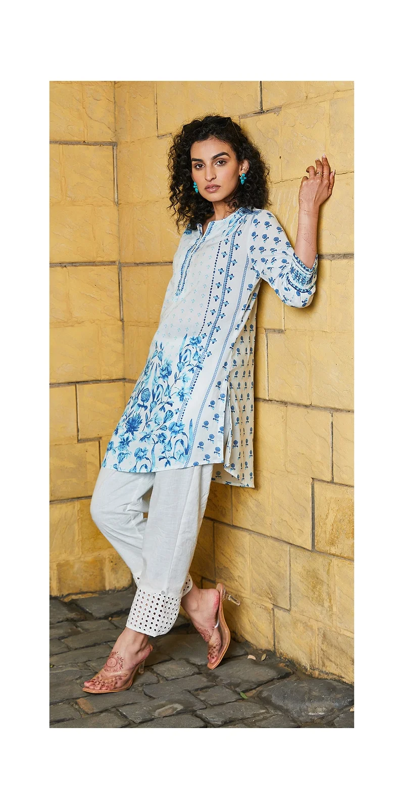 Biba White Cotton Straight Kurti
