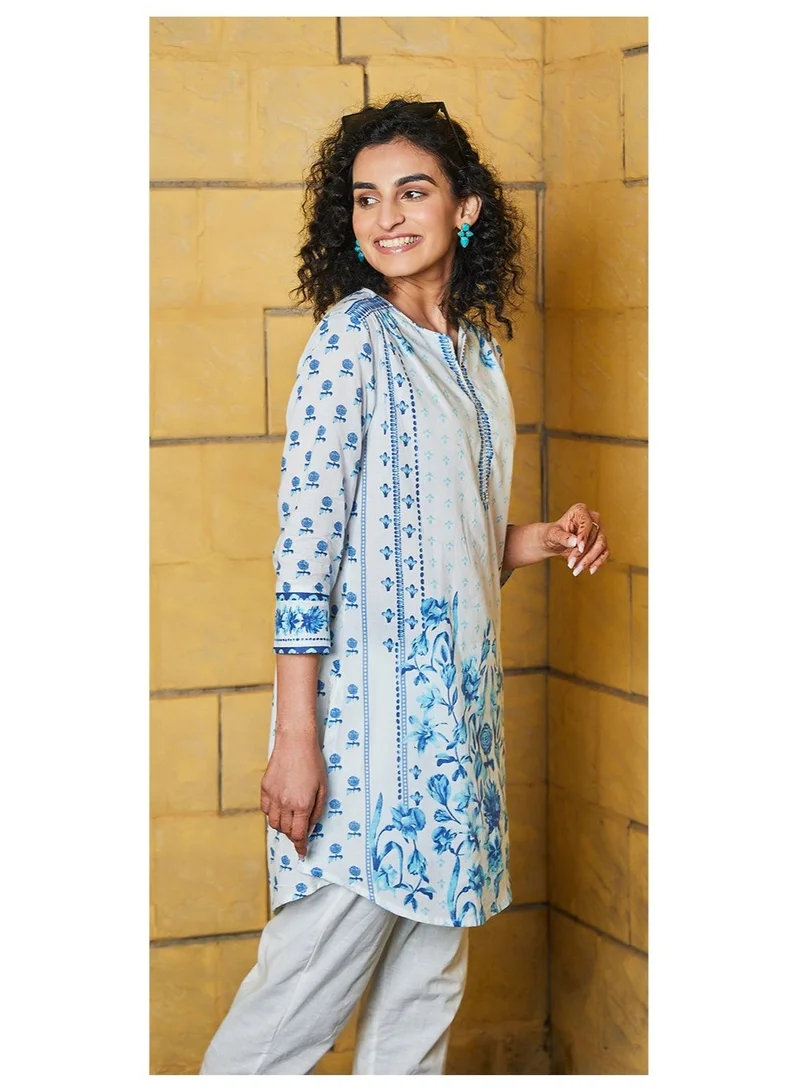 Biba  White Cotton Straight Kurti for Women | Best Price UAE