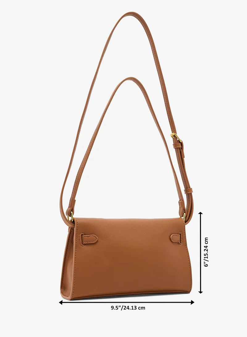ELLA gold accent structured buckle detailed satchel