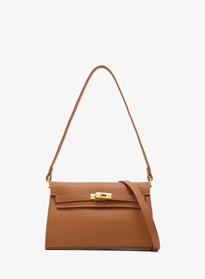 ELLA gold accent structured buckle detailed satchel