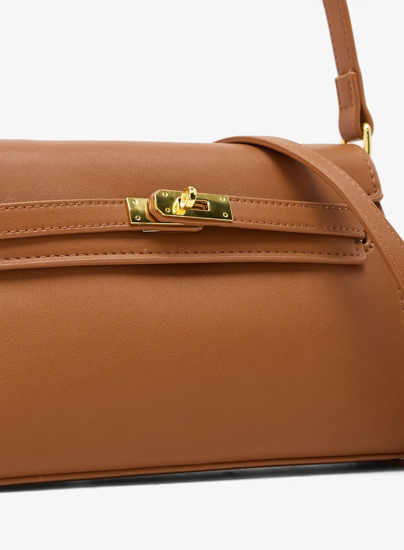 ELLA gold accent structured buckle detailed satchel