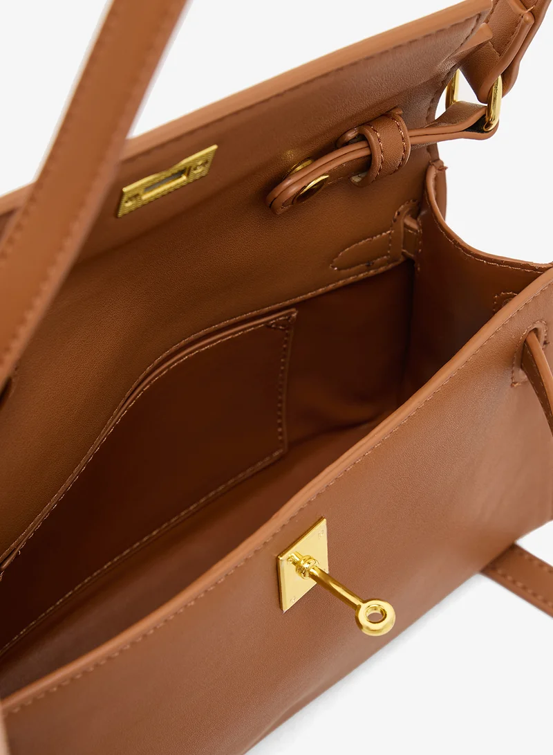 ELLA gold accent structured buckle detailed satchel