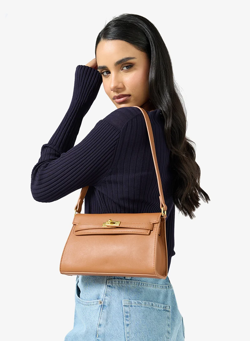 ELLA gold accent structured buckle detailed satchel