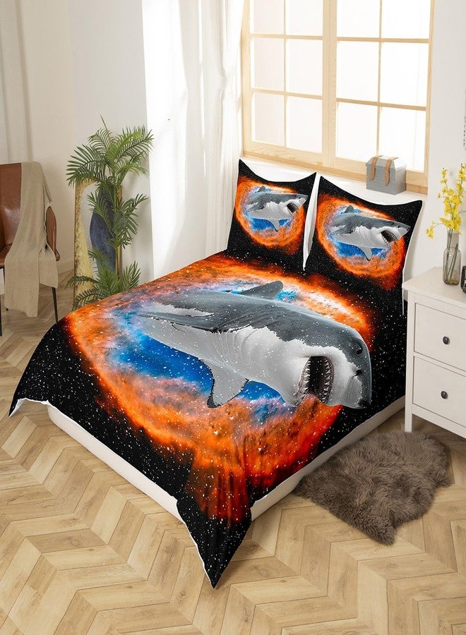 Castle Fairy Ocean Animal Duvet Cover, 3D Shark Opening Mouth Comforter for Teens & Adults, Magical Fire Nebula Soft Bedspread, Starry Night Space Quilt Cover, King Size - Image 2