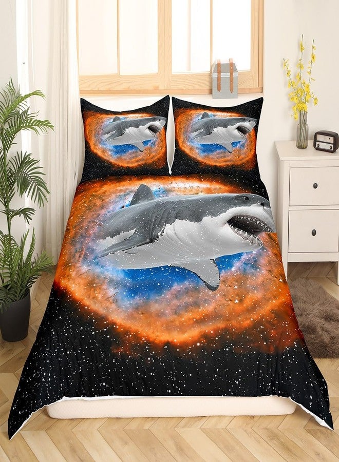 Castle Fairy Ocean Animal Duvet Cover, 3D Shark Opening Mouth Comforter for Teens & Adults, Magical Fire Nebula Soft Bedspread, Starry Night Space Quilt Cover, King Size - Image 1
